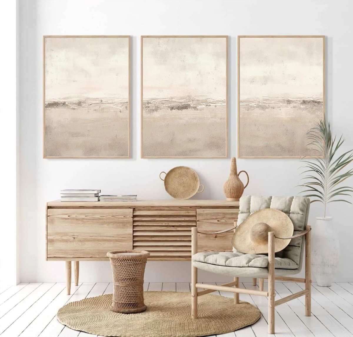 Beige Abstract Wall Art Set of 3 Neutral Canvas Prints 16x24in - Kwikley