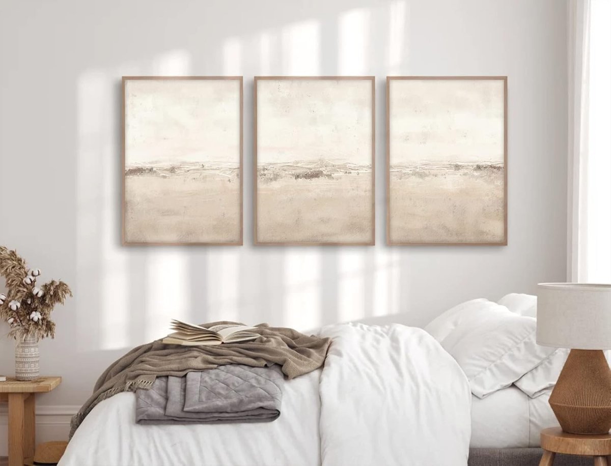 Beige Abstract Wall Art Set of 3 Neutral Canvas Prints 16x24in - Kwikley