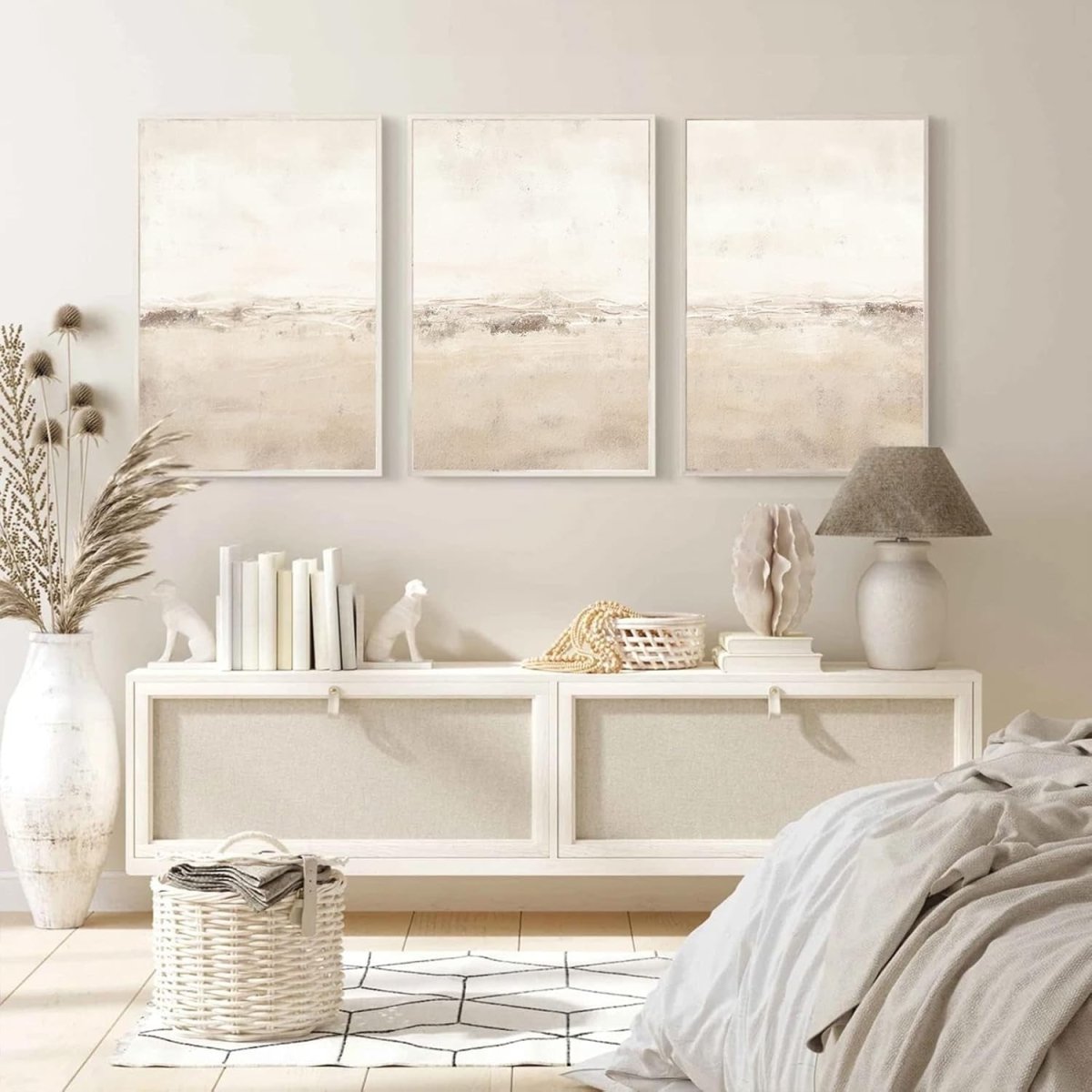 Beige Abstract Wall Art Set of 3 Neutral Canvas Prints 16x24in - Kwikley