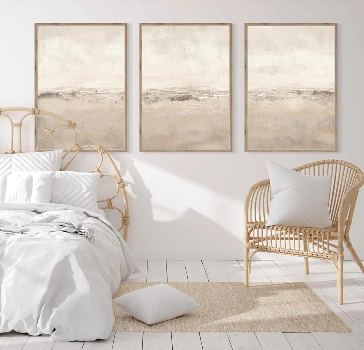 Beige Abstract Wall Art Set of 3 Neutral Canvas Prints 16x24in - Kwikley
