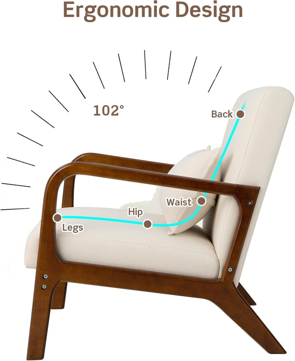 Beige Accent Armchair Modern Upholstered Lounge Chair Lumbar - Kwikley