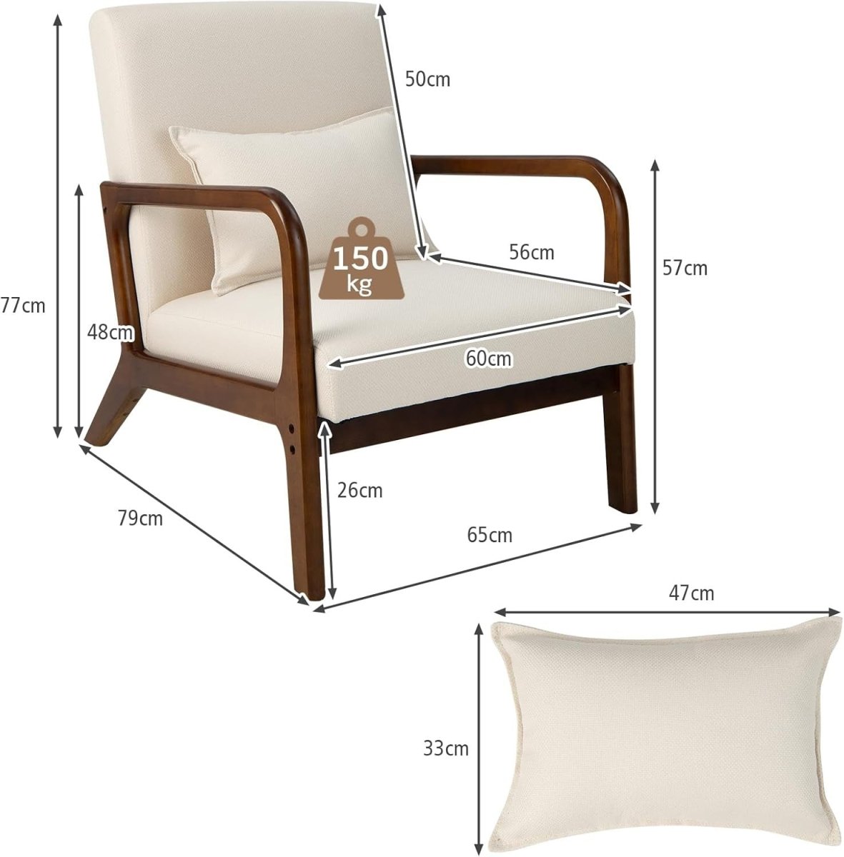 Beige Accent Armchair Modern Upholstered Lounge Chair Lumbar - Kwikley