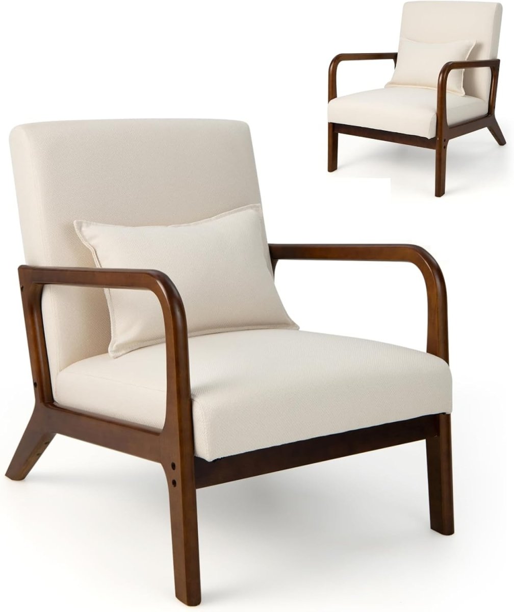 Beige Accent Armchair Modern Upholstered Lounge Chair Lumbar - Kwikley