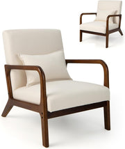 Beige Accent Armchair Modern Upholstered Lounge Chair Lumbar - Kwikley