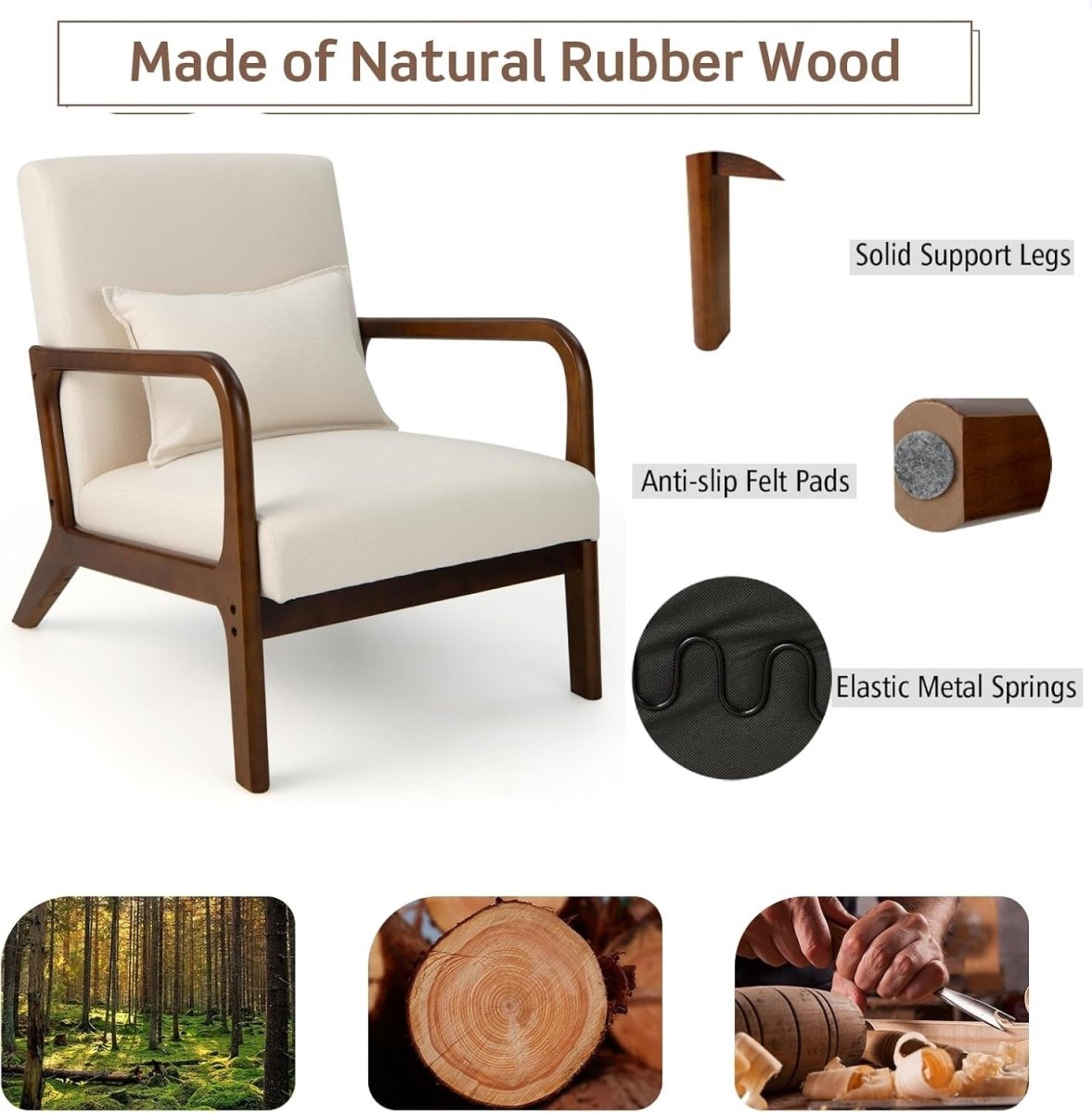 Beige Accent Armchair Modern Upholstered Lounge Chair Lumbar - Kwikley
