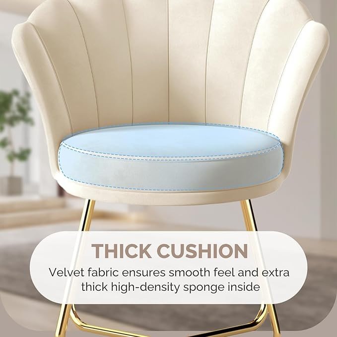 Beige Accent Chair Gold Metal Legs Back Vanity Armchair - Kwikley