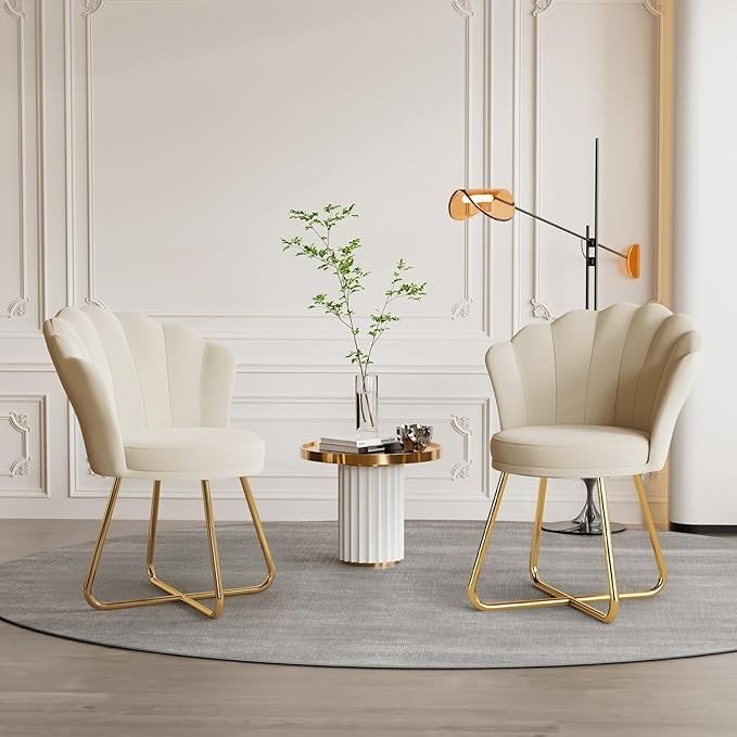 Beige Accent Chair Gold Metal Legs Back Vanity Armchair - Kwikley