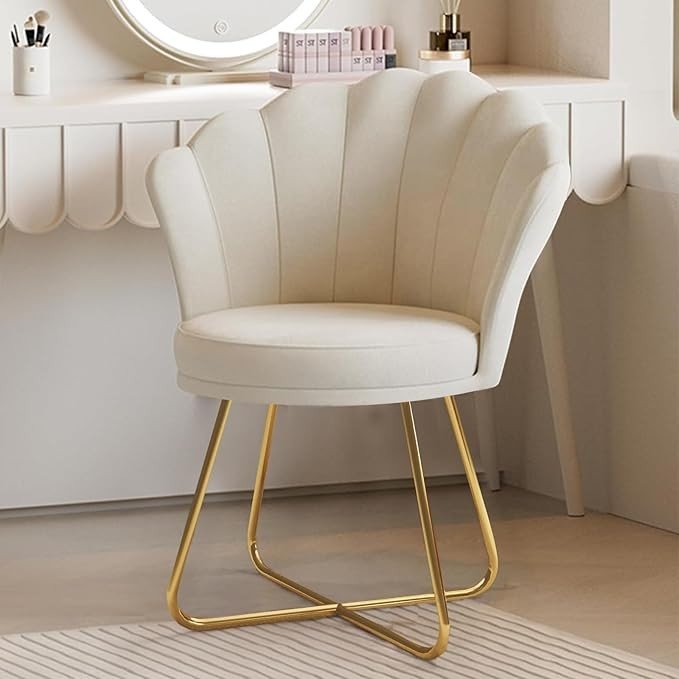 Beige Accent Chair Gold Metal Legs Back Vanity Armchair - Kwikley