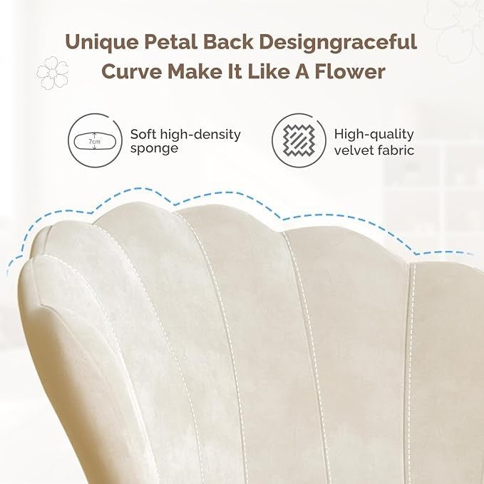 Beige Accent Chair Gold Metal Legs Petal Back Vanity Armchair - Kwikley