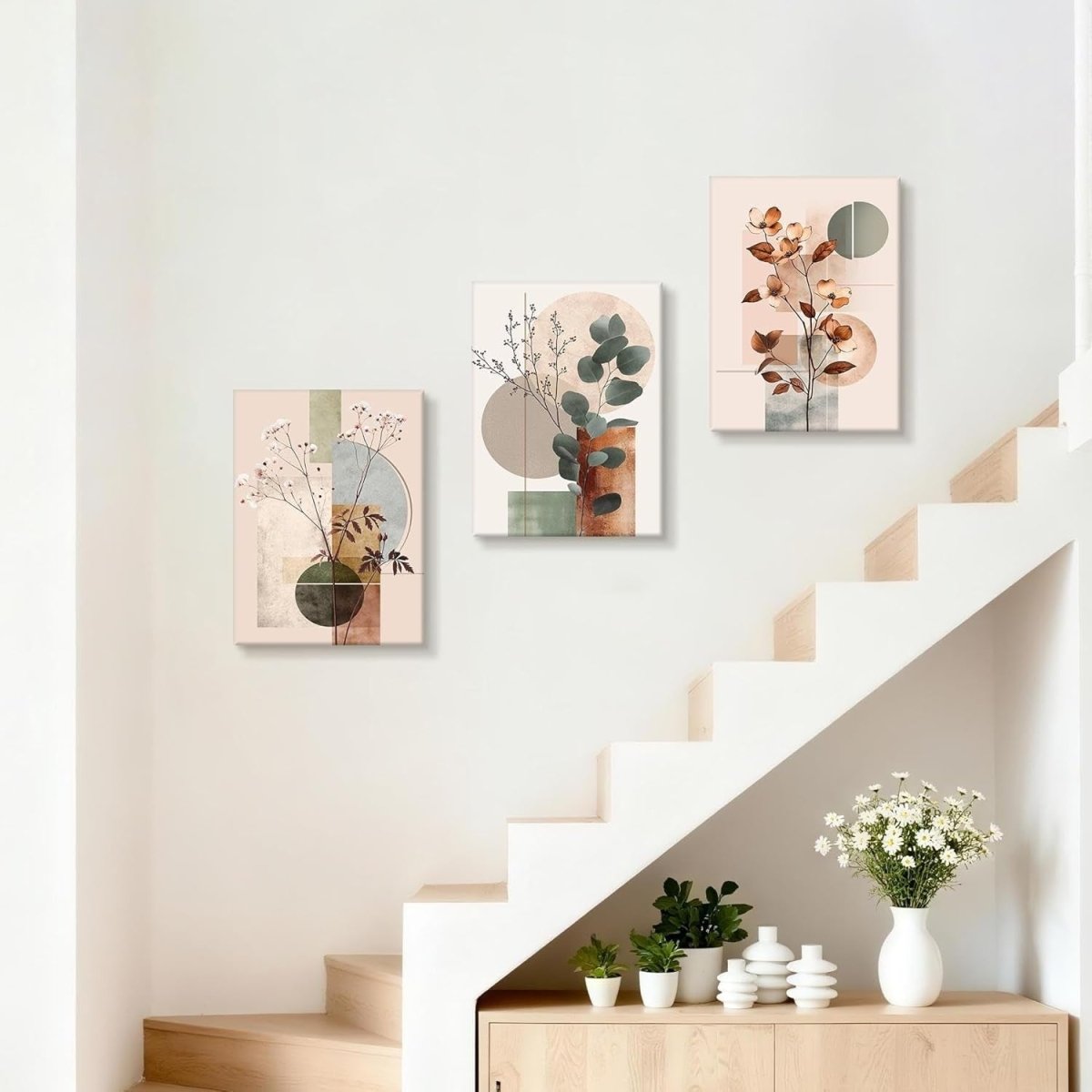 Beige Botanical Canvas Wall Art 3 Panels 30x40cm Modern Home Decor - Kwikley