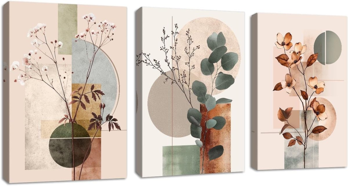Beige Botanical Canvas Wall Art 3 Panels 30x40cm Modern Home Decor - Kwikley