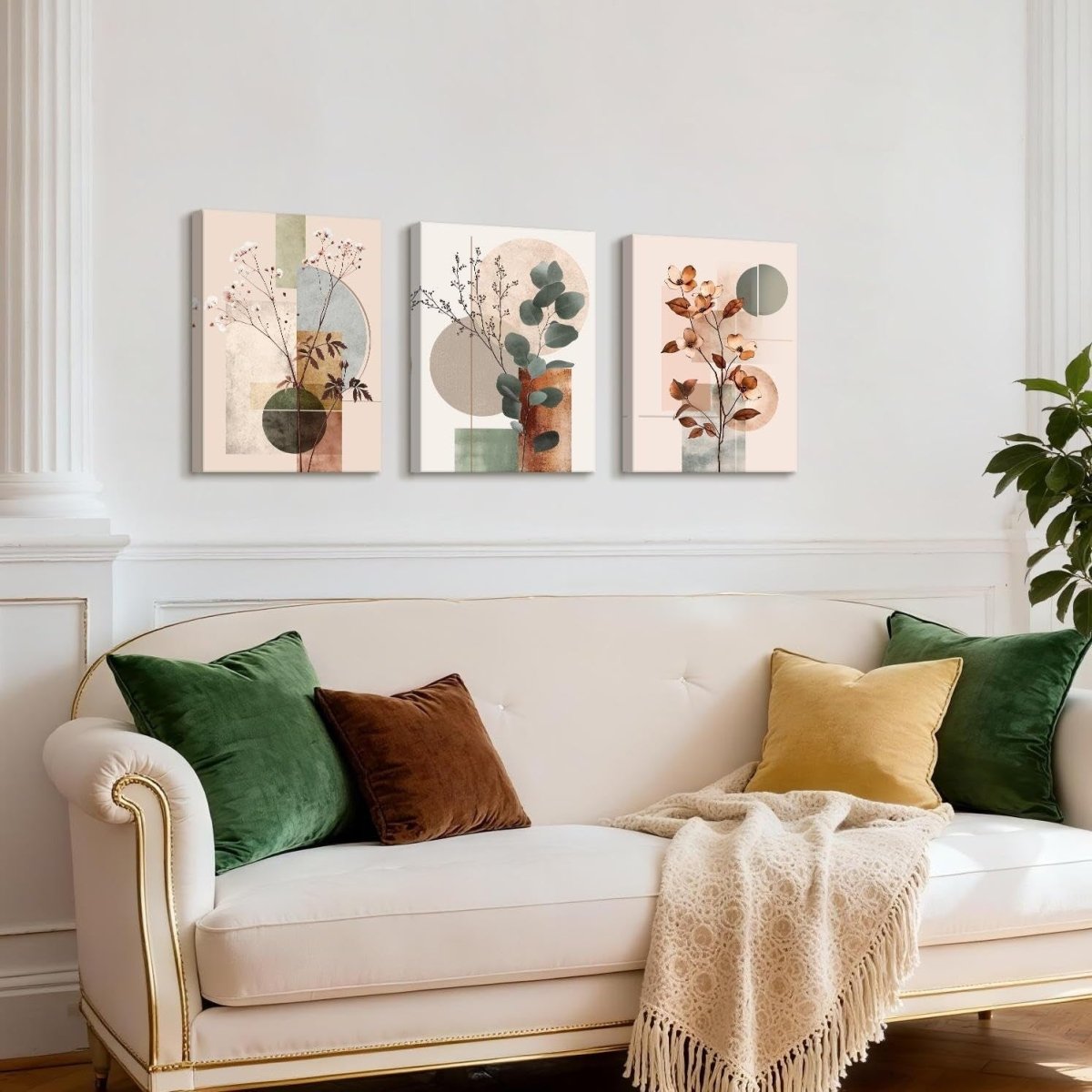 Beige Botanical Canvas Wall Art 3 Panels 30x40cm Modern Home Decor - Kwikley