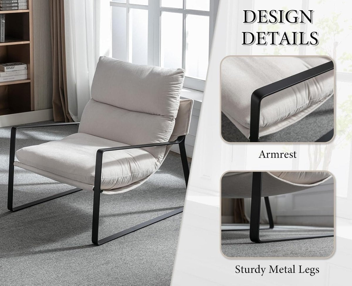 Beige Chenille Accent Chair Modern Lounge Armchair Metal Frame - Kwikley
