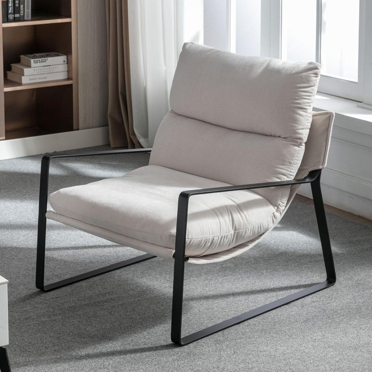 Beige Chenille Accent Chair Modern Lounge Armchair Metal Frame - Kwikley