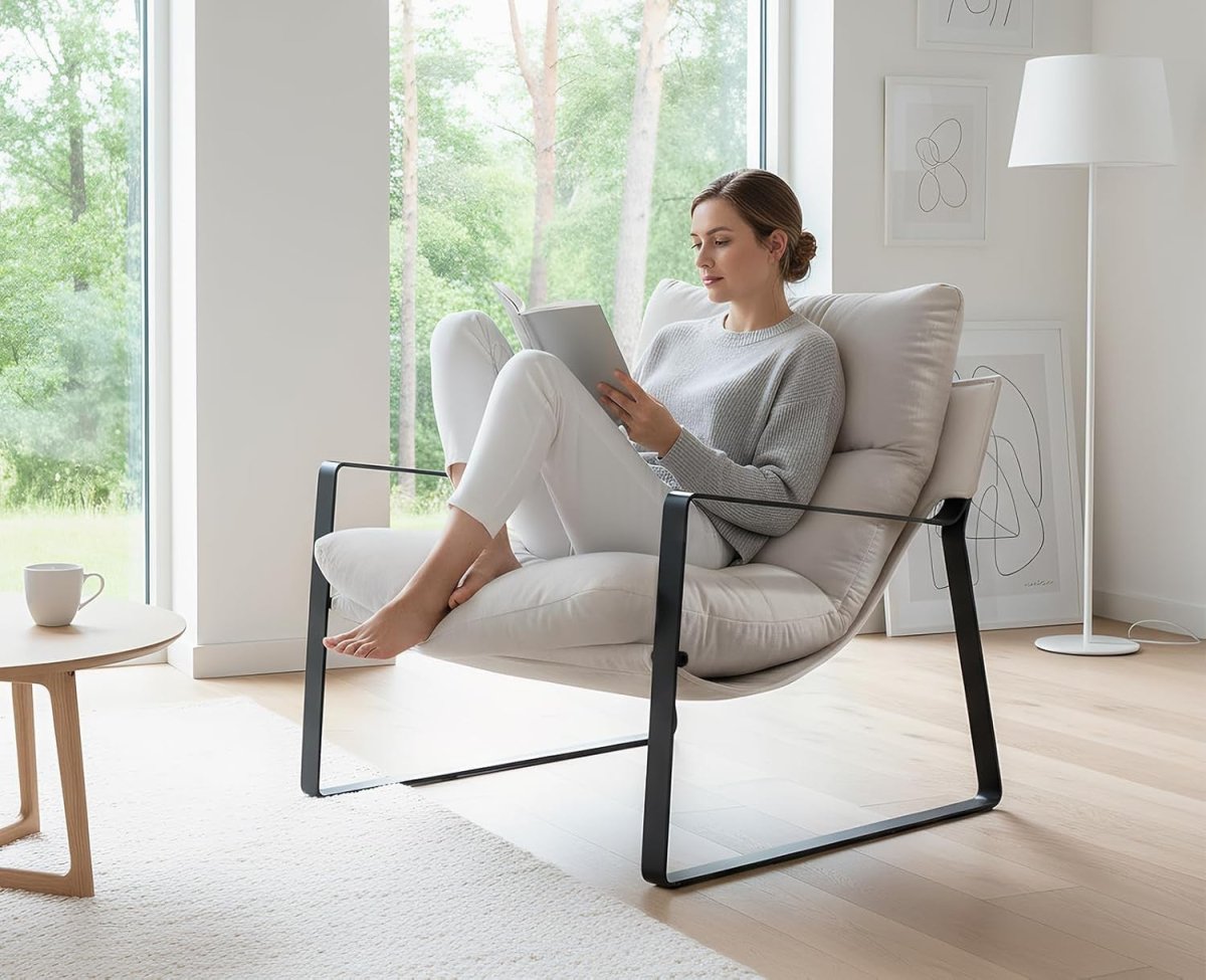 Beige Chenille Accent Chair Modern Lounge Armchair Metal Frame - Kwikley