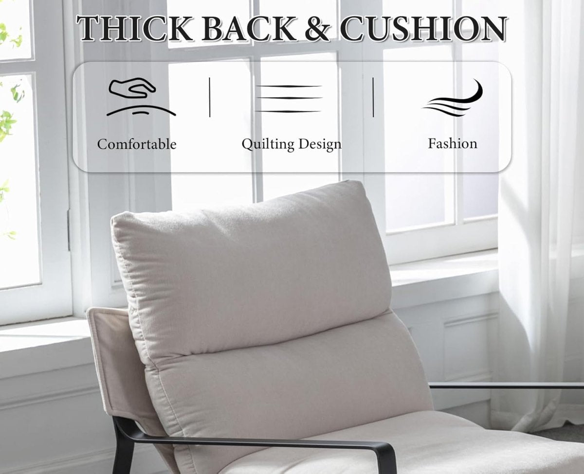 Beige Chenille Accent Chair Modern Lounge Armchair Metal Frame - Kwikley