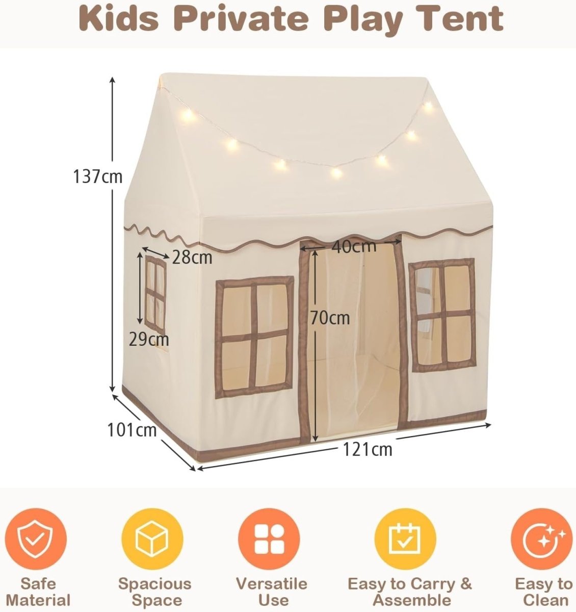 Beige Coffee Kids Castle Play Tent Star Lights Large Indoor House - Kwikley