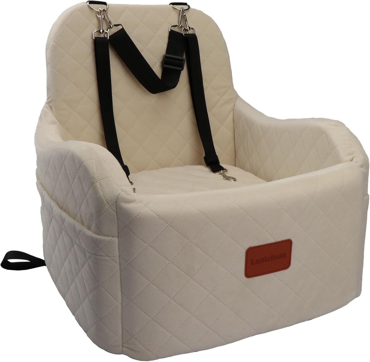 Beige Dog Booster Car Seat Elevated Memory Foam Travel Bed 30lb - Kwikley