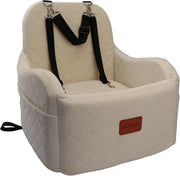 Beige Dog Booster Car Seat Elevated Memory Foam Travel Bed 30lb - Kwikley