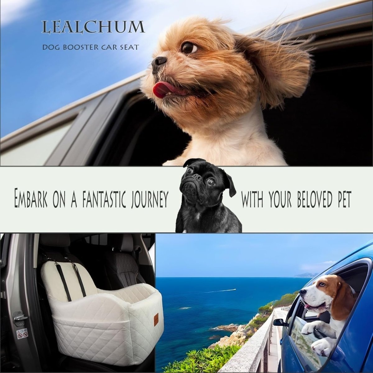 Beige Dog Booster Car Seat Elevated Memory Foam Travel Bed 30lb - Kwikley