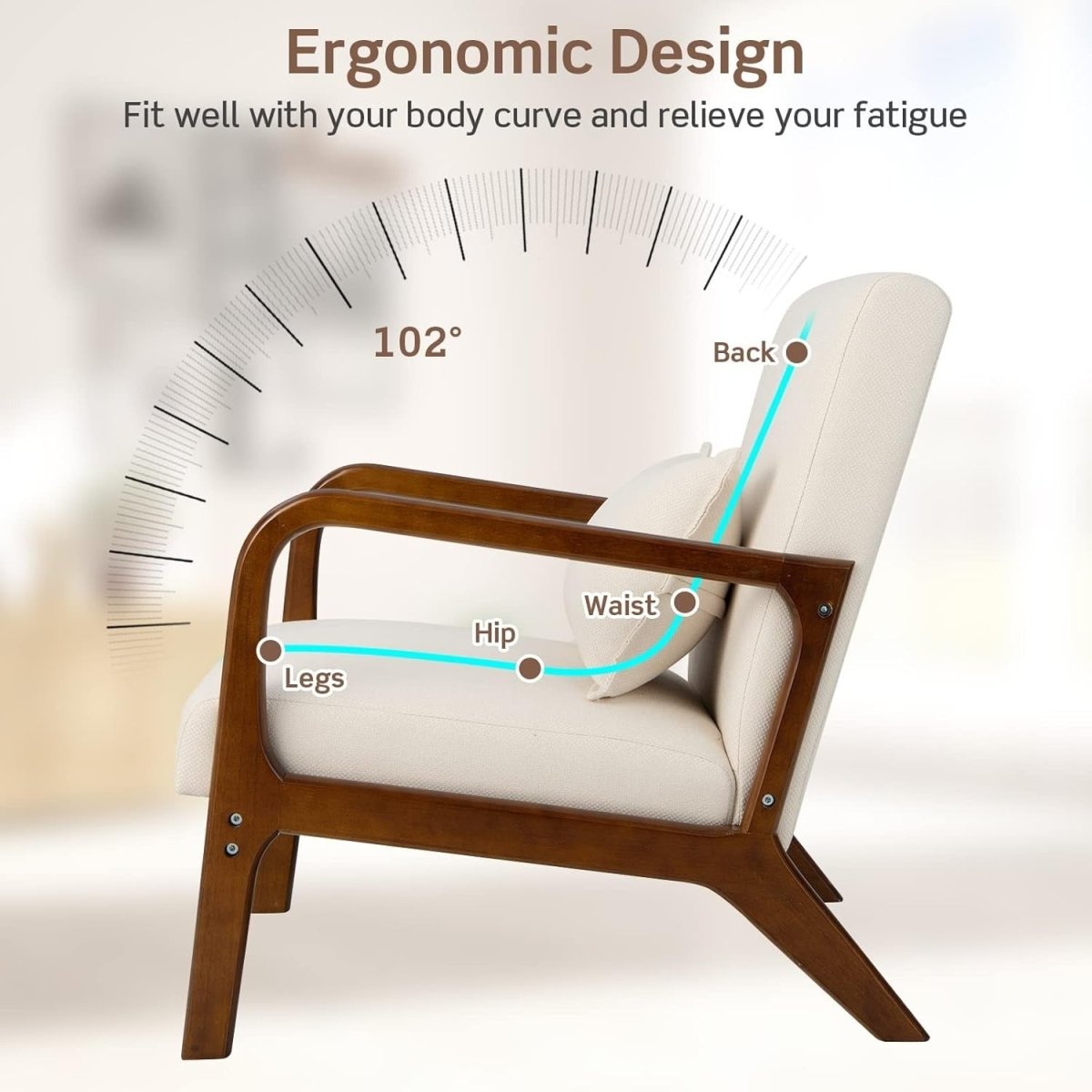 Beige Fabric Accent Armchair Modern Lounge Chair Wood Frame - Kwikley
