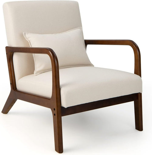 Beige Fabric Accent Armchair Modern Lounge Chair Wood Frame - Kwikley