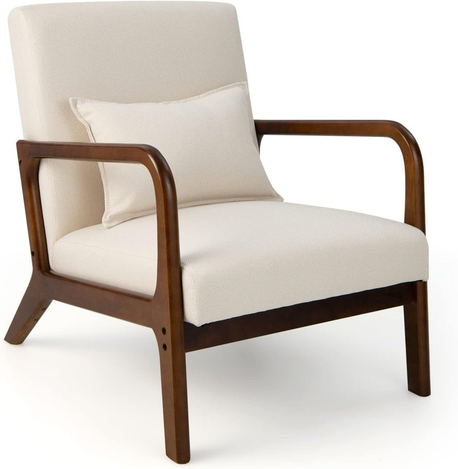 Beige Fabric Accent Armchair Modern Lounge Chair Wood Frame - Kwikley