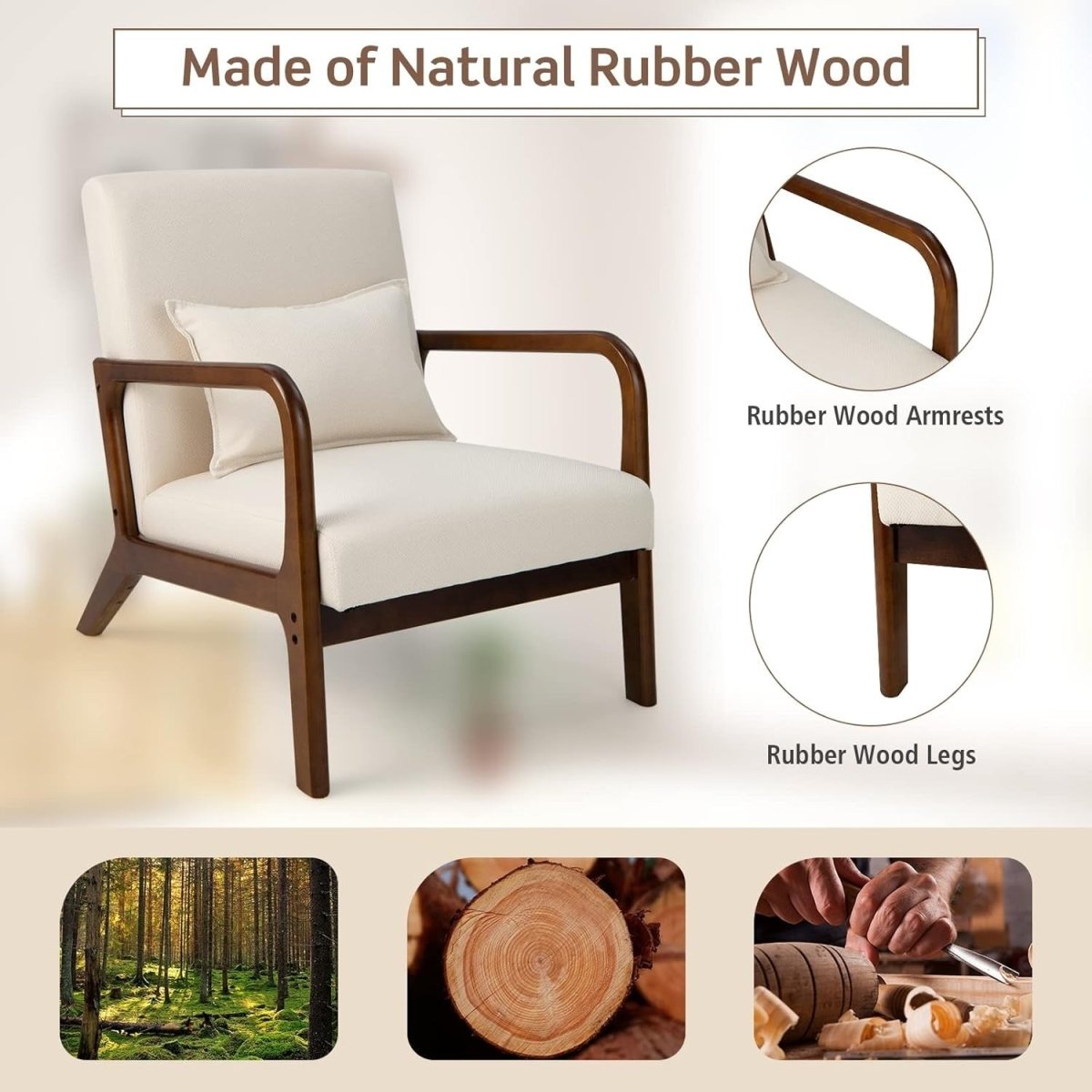 Beige Fabric Accent Armchair Modern Lounge Chair Wood Frame - Kwikley