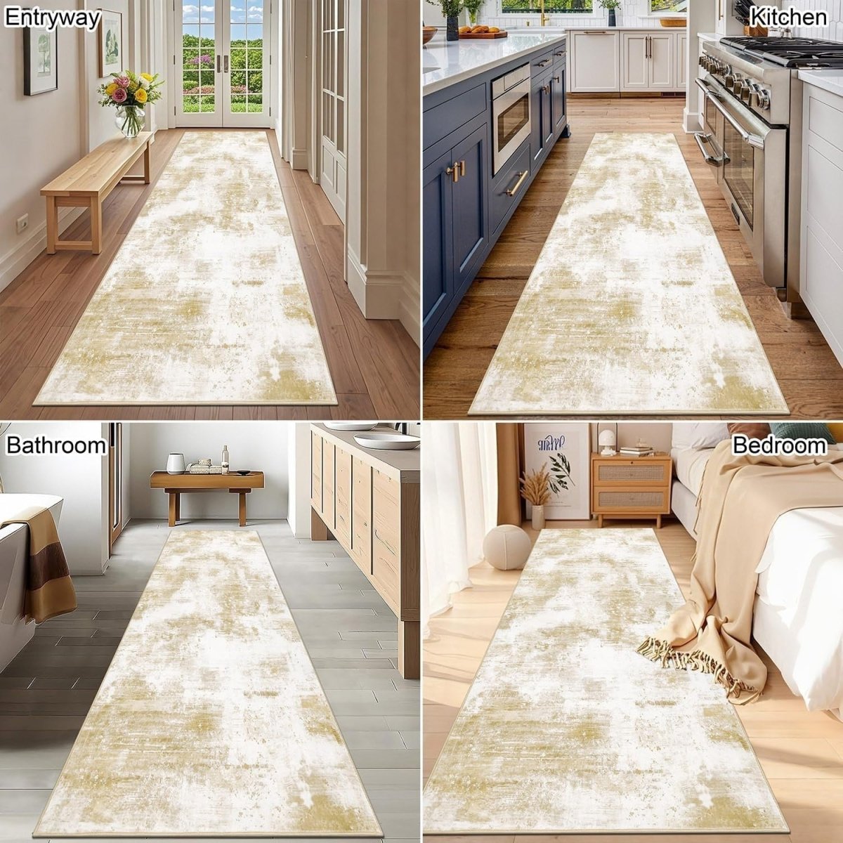 Beige Hallway Runner Rug 80x200cm Non Slip Washable Low Pile Hall Carpet - Kwikley