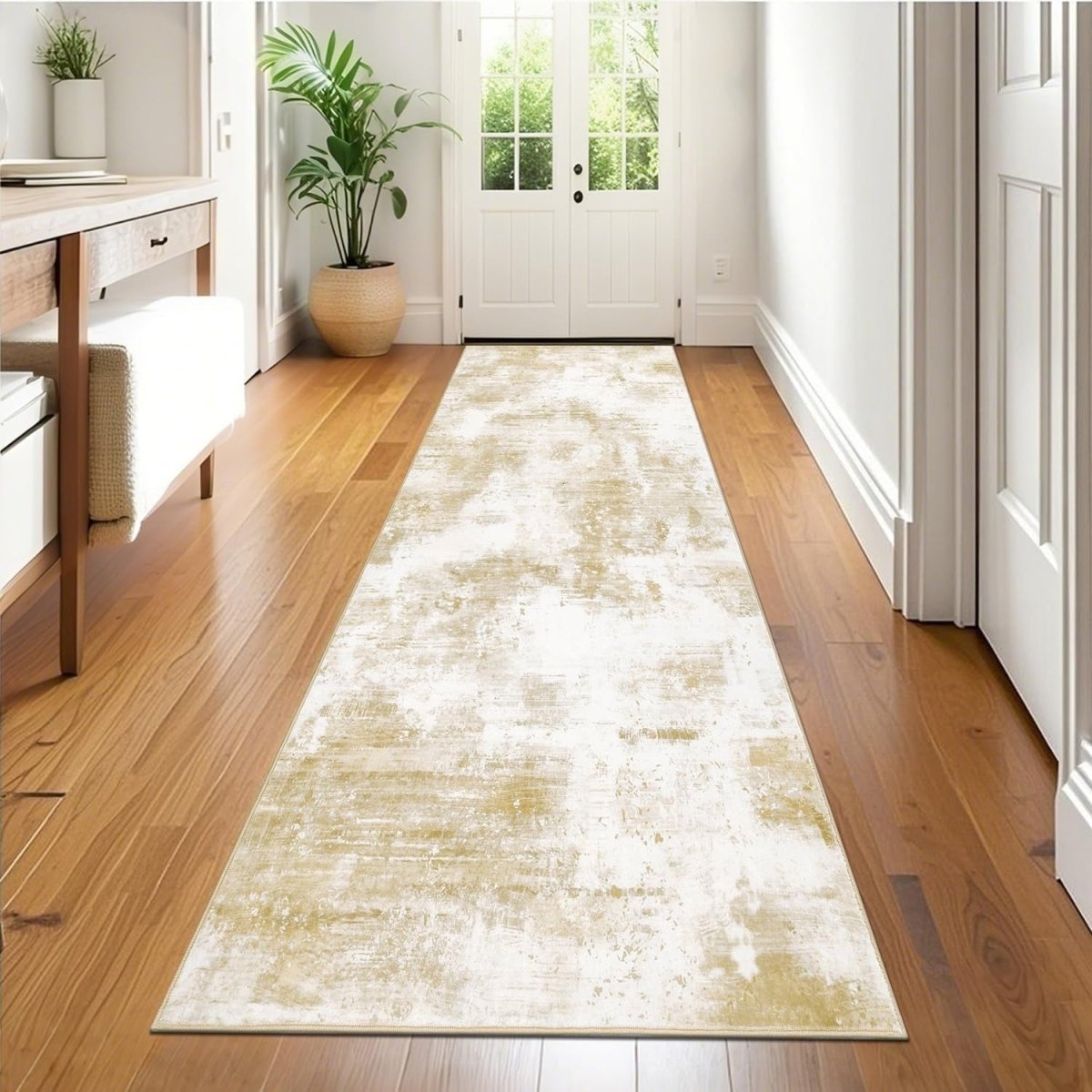 Beige Hallway Runner Rug 80x200cm Non Slip Washable Low Pile Hall Carpet - Kwikley