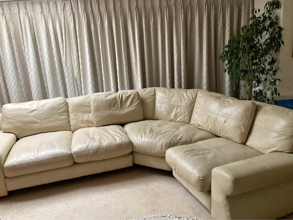 Beige Sectional Luxe Leather Corner Sofa (PTP) - Kwikley
