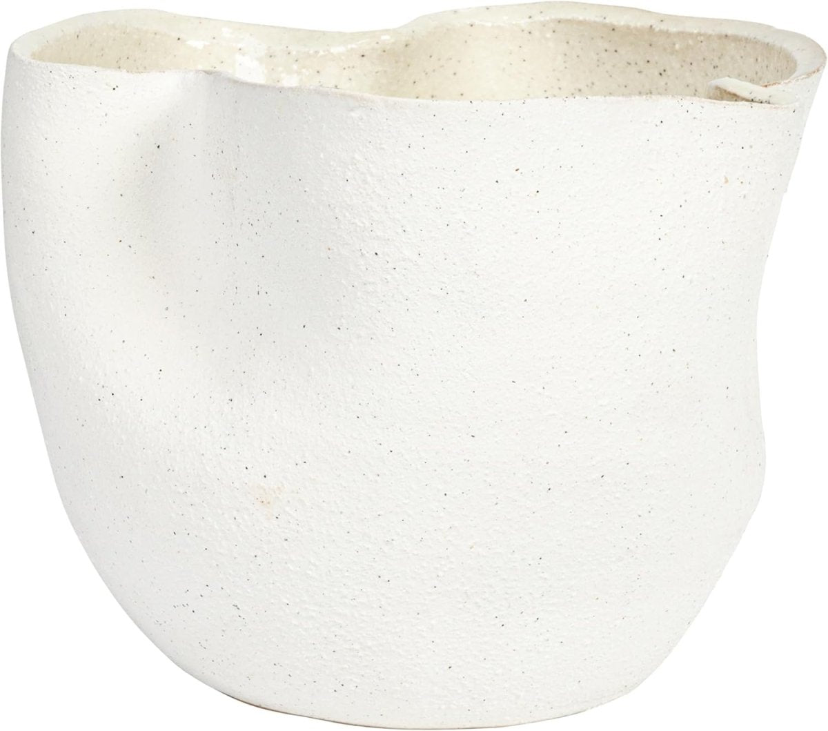 Beige Stoneware Plant Pot Ruffled Design Decorative Indoor Planter - Kwikley