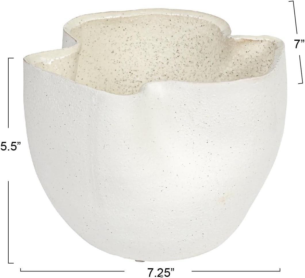 Beige Stoneware Plant Pot Ruffled Design Decorative Indoor Planter - Kwikley