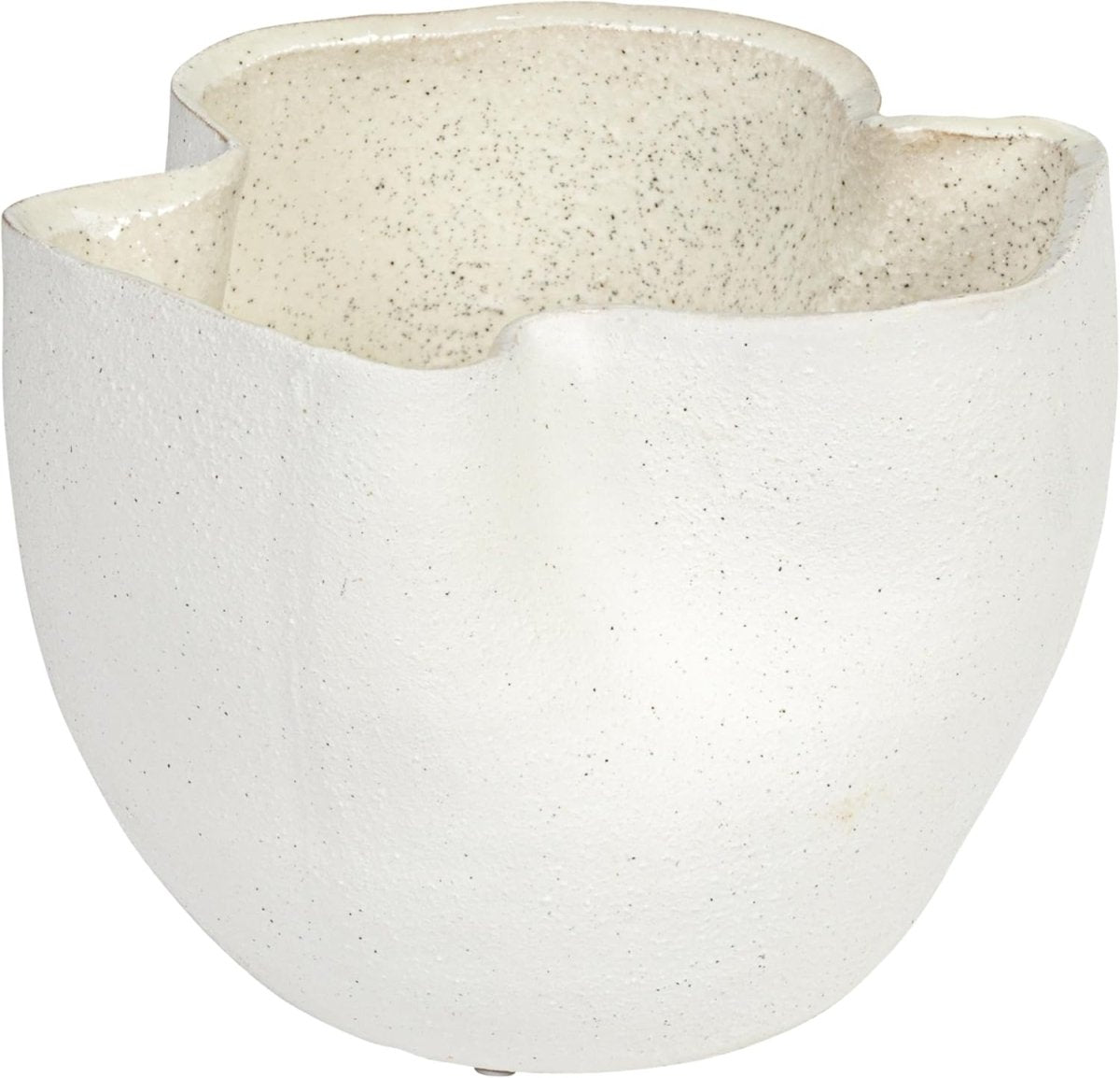 Beige Stoneware Plant Pot Ruffled Design Decorative Indoor Planter - Kwikley