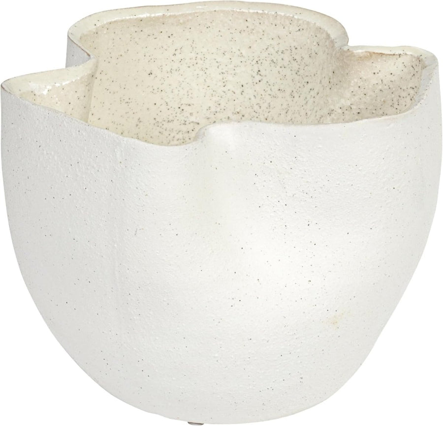Beige Stoneware Plant Pot Ruffled Design Decorative Indoor Planter - Kwikley