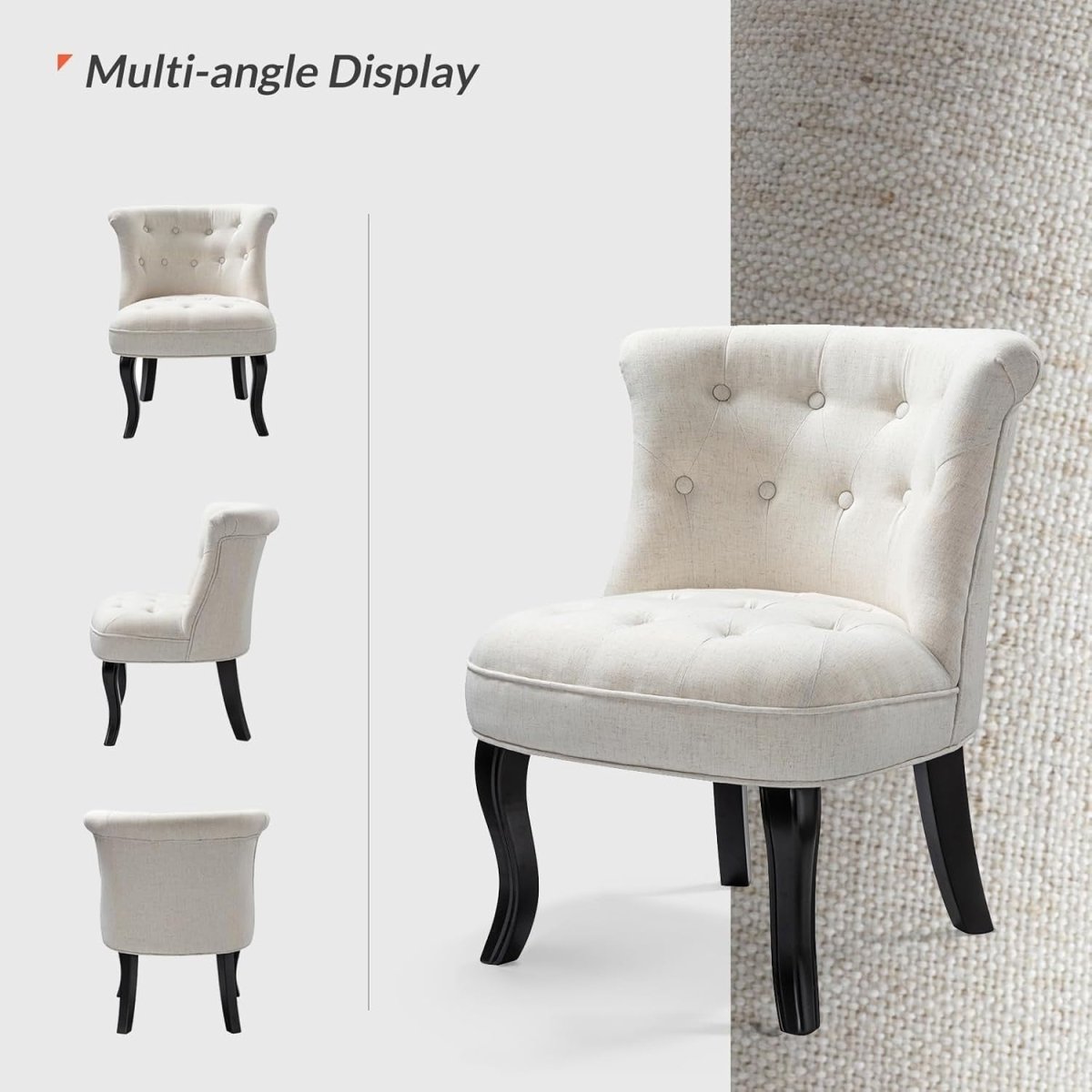 Beige Upholstered Dining Accent Chair – Soft Velvet Seat with Solid Wood Legs - Kwikley
