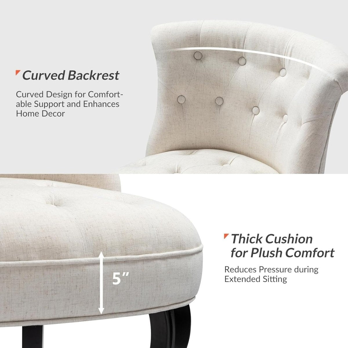 Beige Upholstered Dining Accent Chair – Soft Velvet Seat with Solid Wood Legs - Kwikley