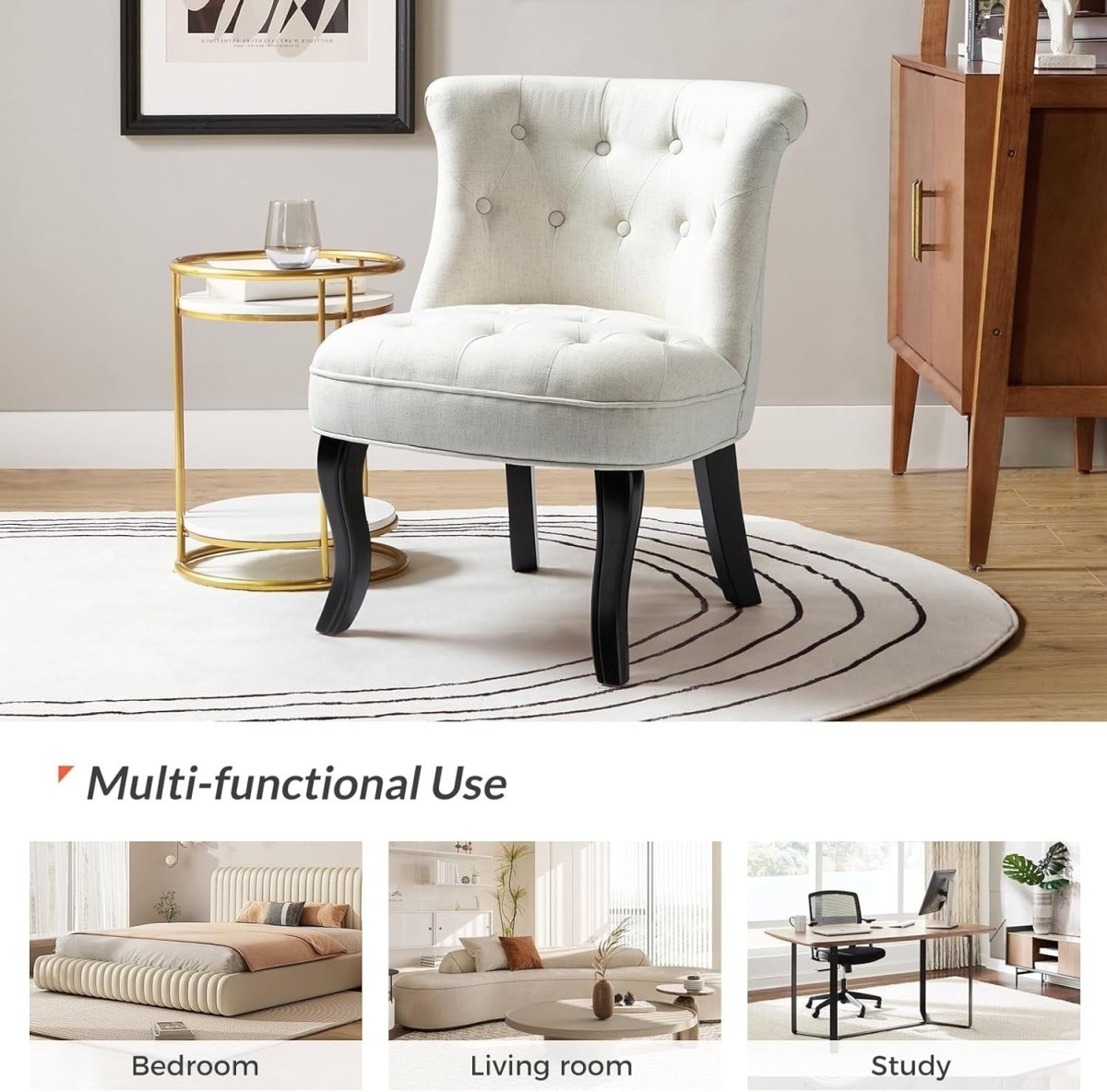 Beige Upholstered Dining Accent Chair – Soft Velvet Seat with Solid Wood Legs - Kwikley