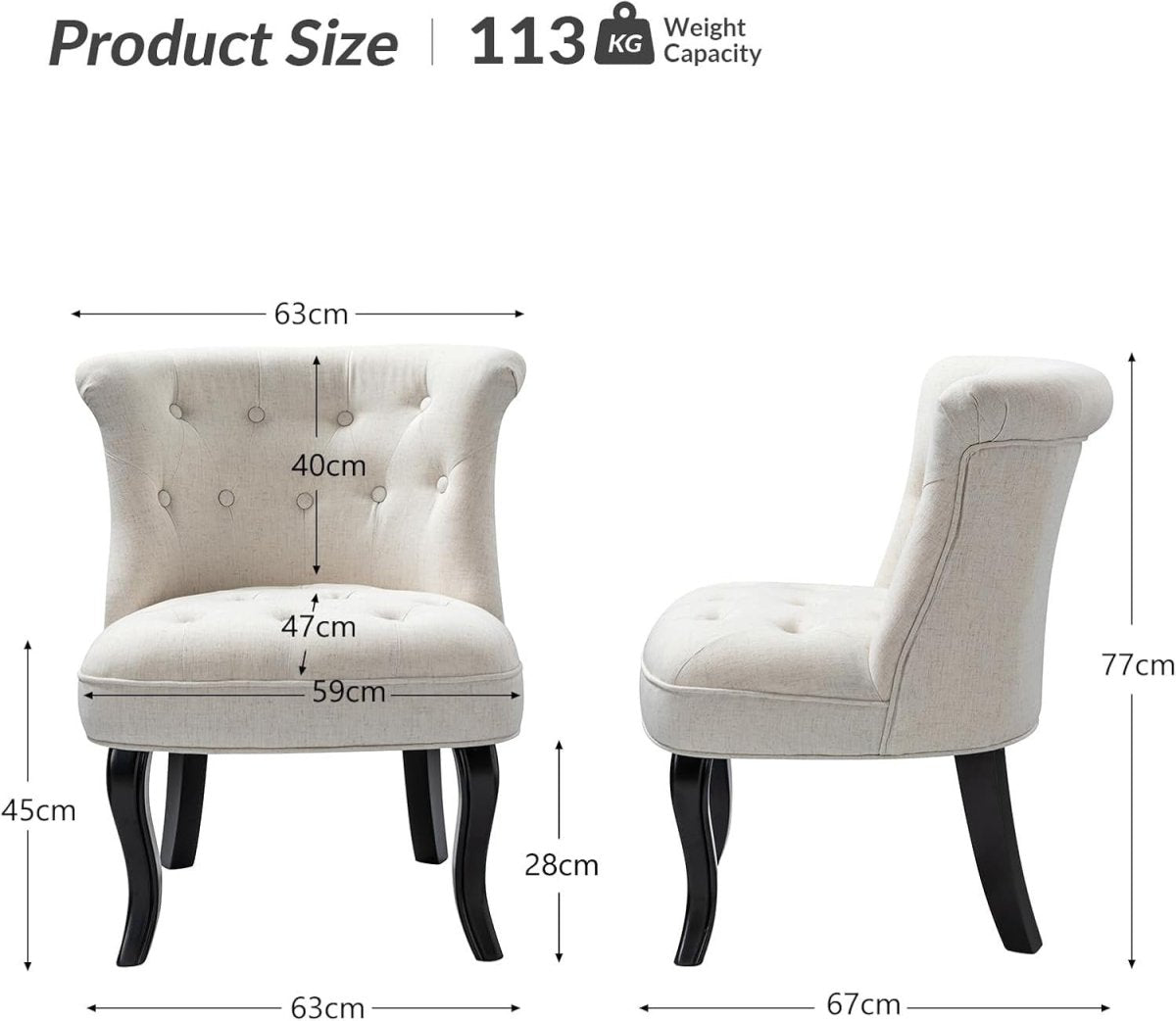 Beige Upholstered Dining Accent Chair – Soft Velvet Seat with Solid Wood Legs - Kwikley