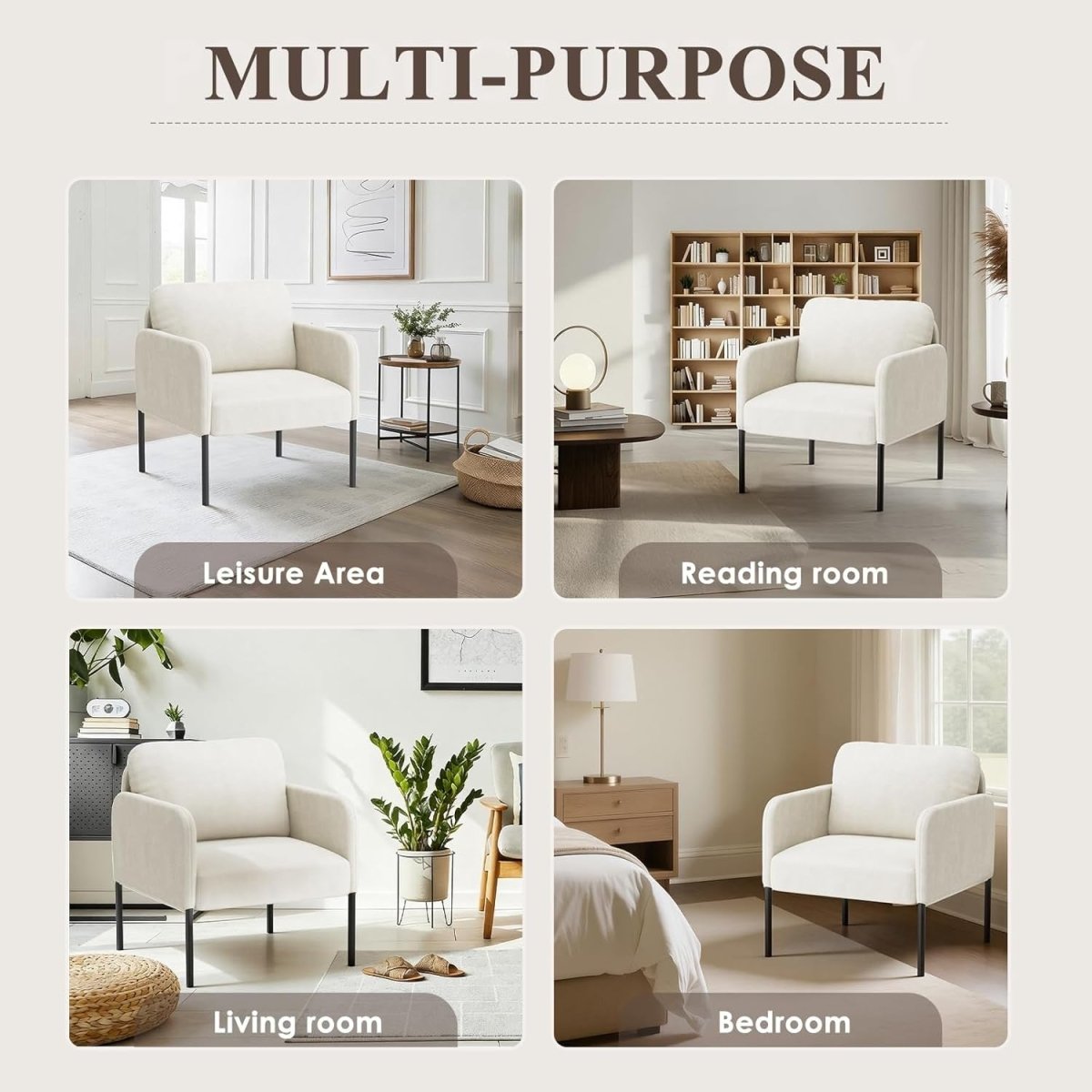Beige Velvet Accent Armchair Modern Lounge Reading Chair - Kwikley
