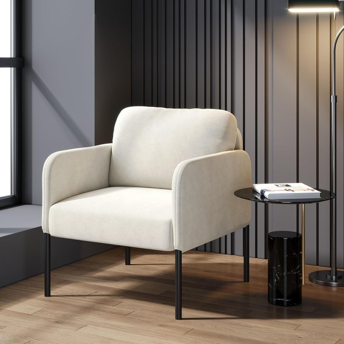 Beige Velvet Accent Armchair Modern Lounge Reading Chair - Kwikley