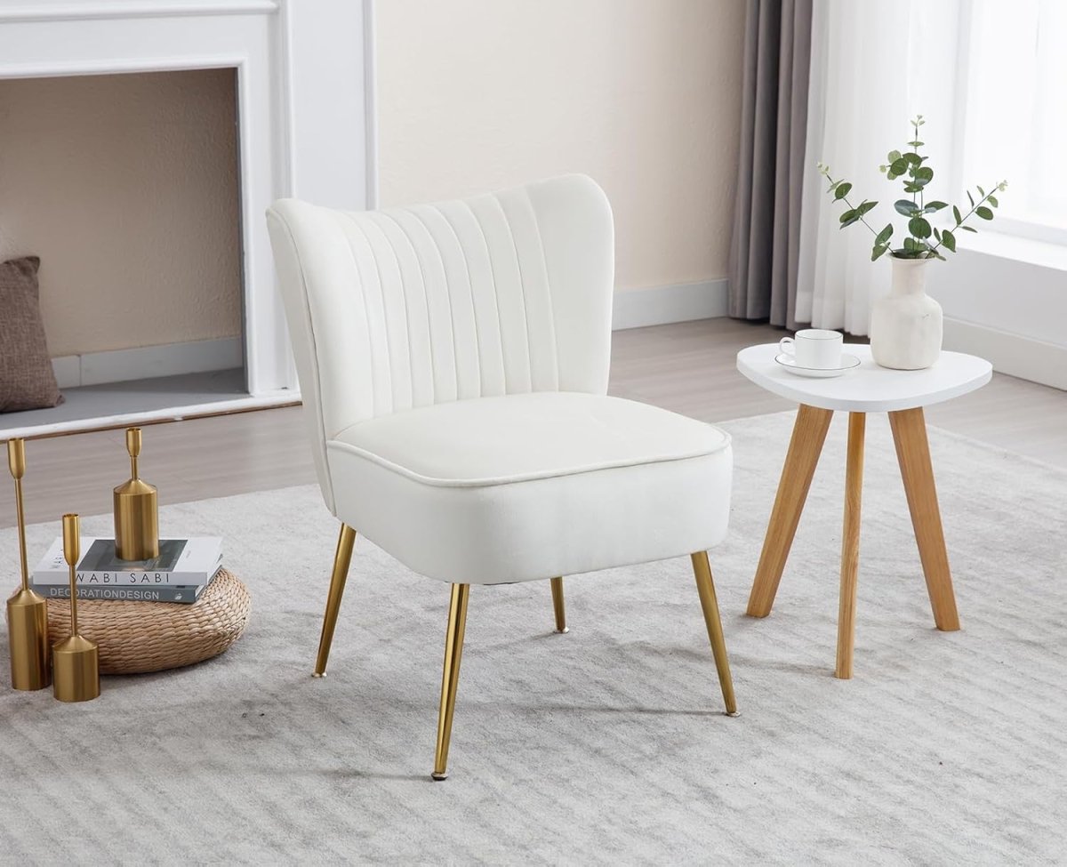 Beige Velvet Accent Chair Gold Metal Legs Lounge Side Seat - Kwikley