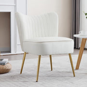Beige Velvet Accent Chair Gold Metal Legs Lounge Side Seat - Kwikley