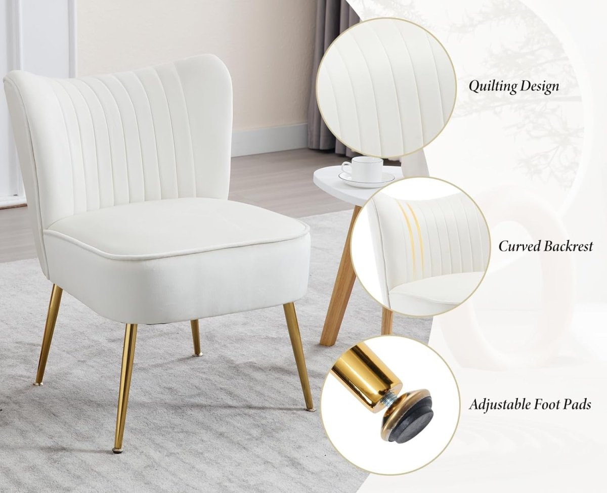 Beige Velvet Accent Chair Gold Metal Legs Lounge Side Seat - Kwikley