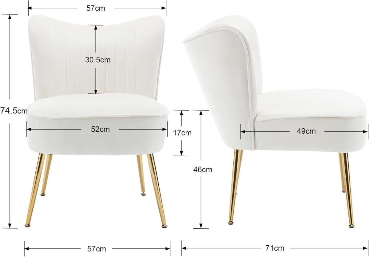 Beige Velvet Accent Chair Gold Metal Legs Lounge Side Seat - Kwikley