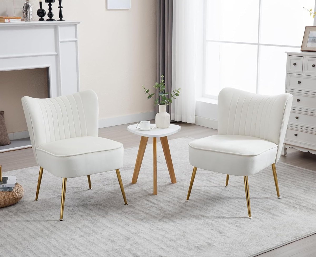 Beige Velvet Accent Chair Gold Metal Legs Lounge Side Seat - Kwikley