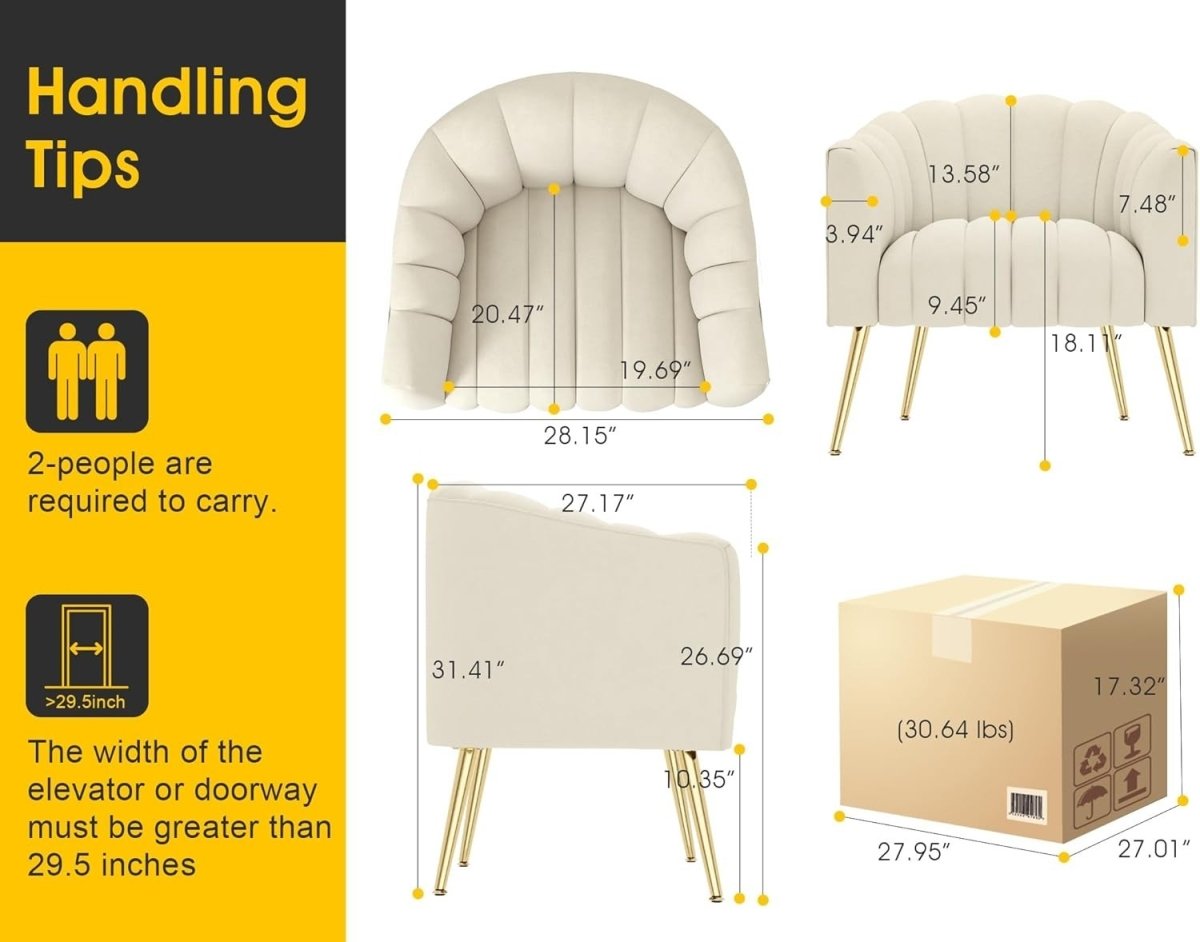 Beige Velvet Barrel Accent Chair with Gold Legs | Plush Comfy Lounge Seat - Kwikley