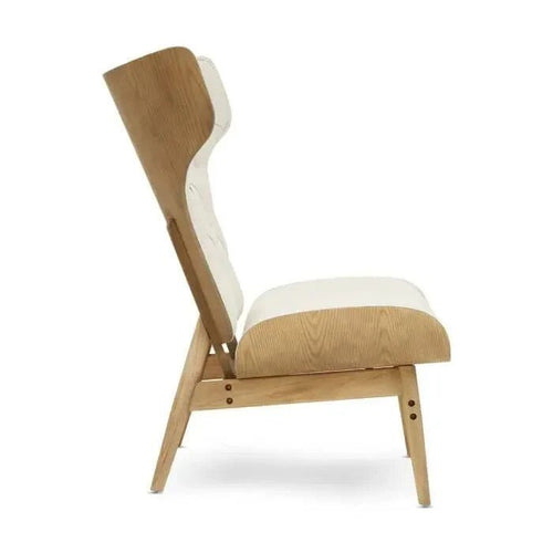 Beige Wingback Accent Chair Tufted Fabric Seat with Curved Elm Wood Frame - Kwikley
