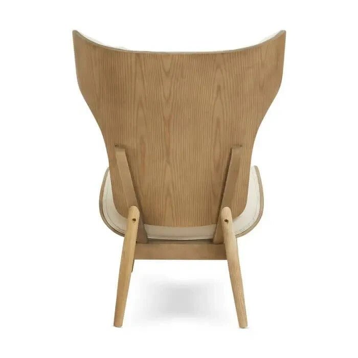 Beige Wingback Accent Chair Tufted Fabric Seat with Curved Elm Wood Frame - Kwikley