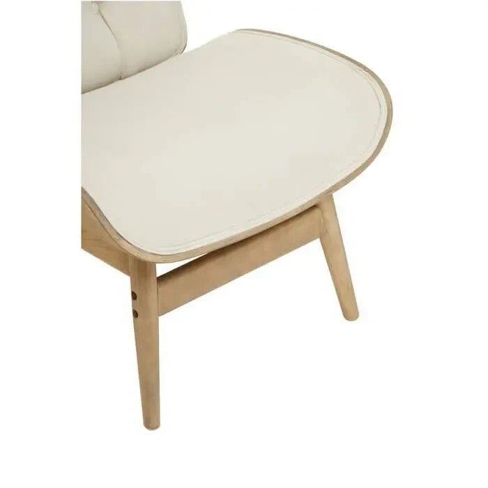 Beige Wingback Accent Chair Tufted Fabric Seat with Curved Elm Wood Frame - Kwikley